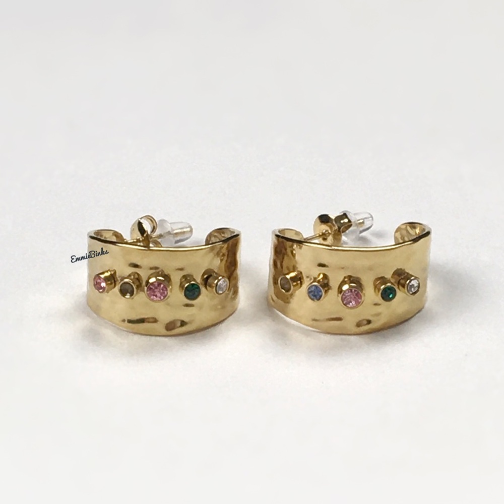 New FP 18KGP Hammered CZ Hoop Earrings - Picture 4 of 11